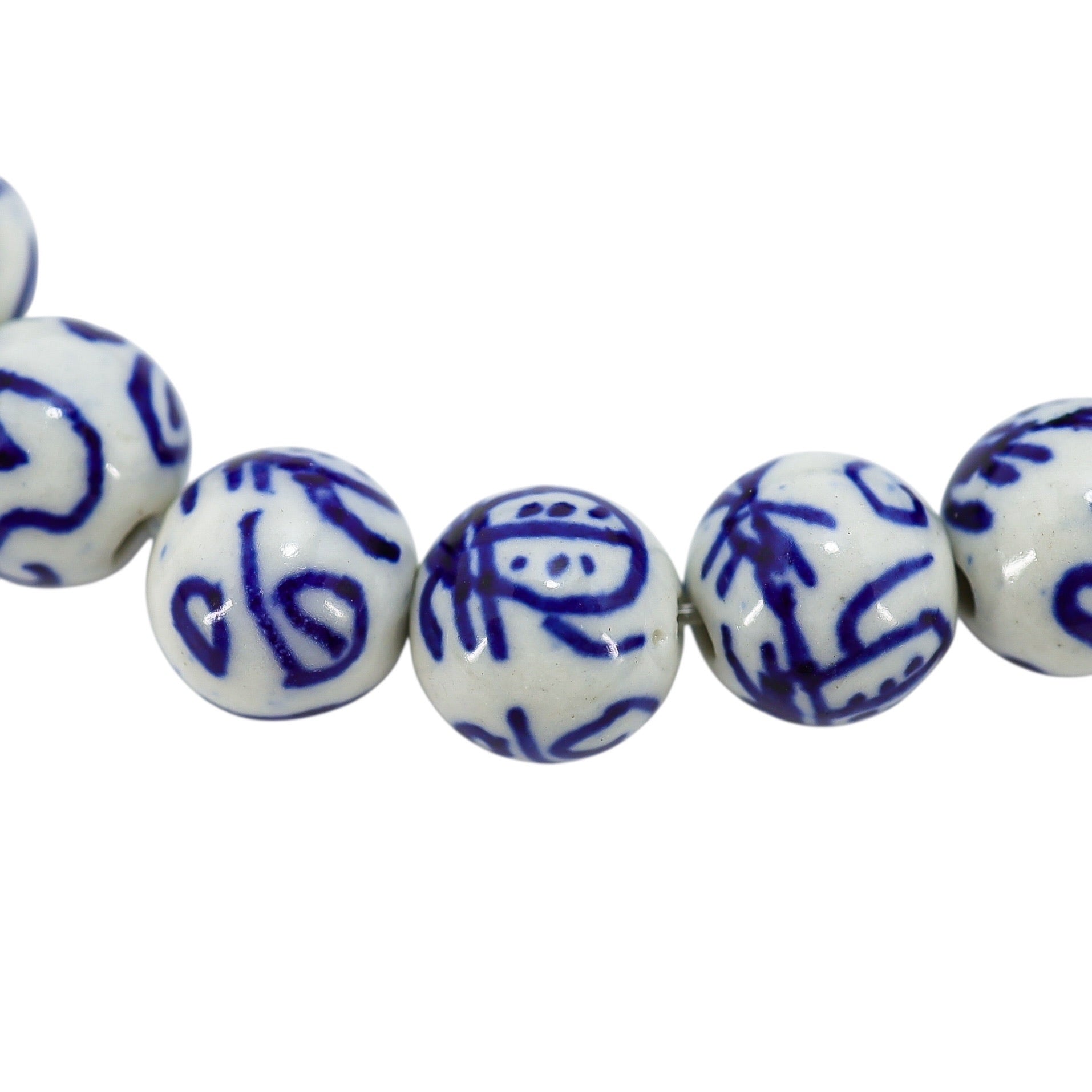Cottagecore Nature Inspired White Blue Porcelain Bead Bracelet - Beatle, Bugs Motif
