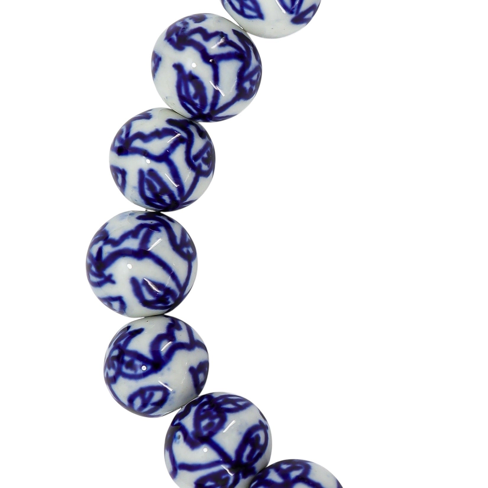Cottagecore Floral White Blue Hand Painted Porcelain Bead Bracelet