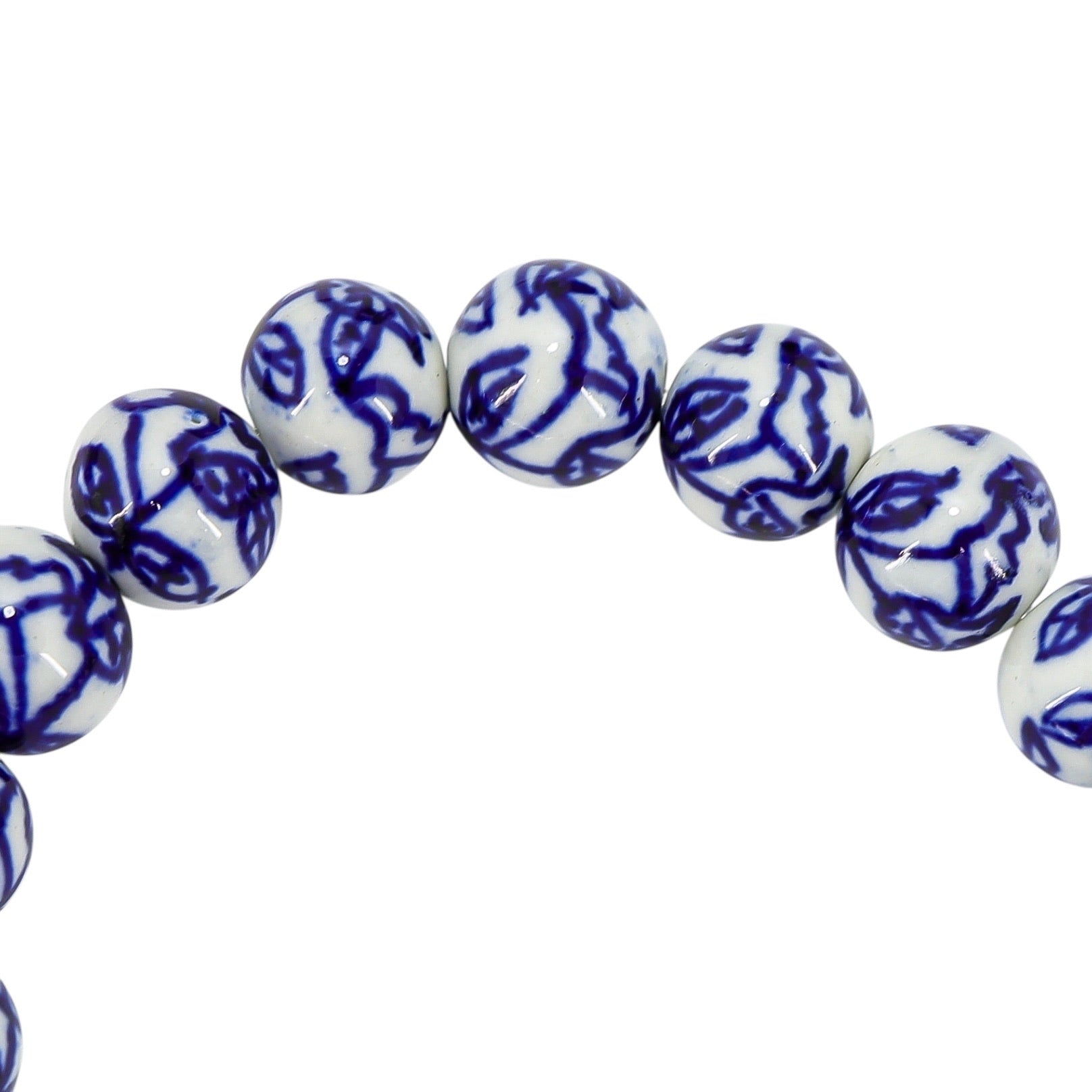 Cottagecore Floral White Blue Hand Painted Porcelain Bead Bracelet