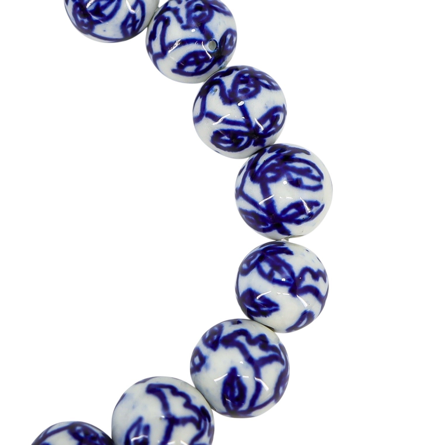 Cottagecore Floral White Blue Hand Painted Porcelain Bead Bracelet