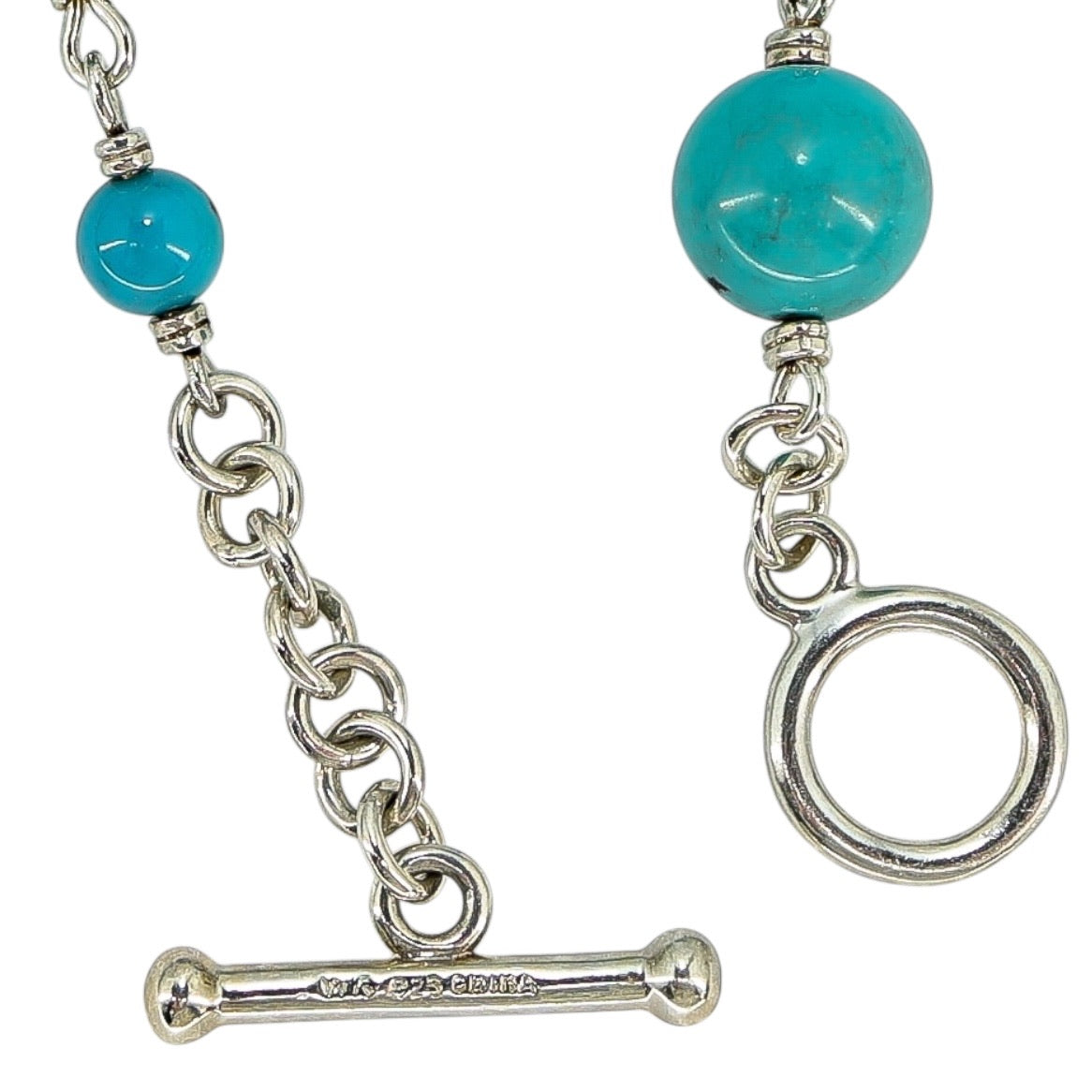 Whitney Kelly 35" Sterling Turquoise Necklace – Linked Beads – Signed WK 925 China